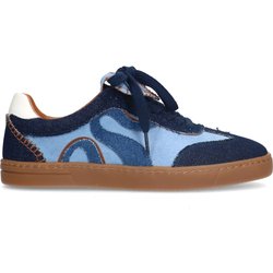 Blaue Veloursleder-Sneaker mit Denim-Details