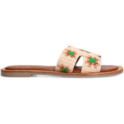 Beigefarbene Sandalen mit Blumenstickerei