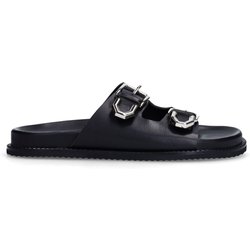 Schwarze Ledersandalen mit Schnallen