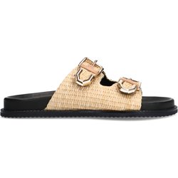 Beigefarbene Bast-Sandalen