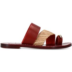 Bordeauxrote Ledersandalen mit goldfarbenem Detail
