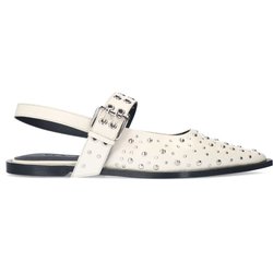 Offwhite Leder-Slingbacks mit Nieten und Schnalle