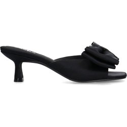 Schwarze Mules mit Absatz und Schleife
