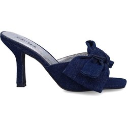Dunkelblaue Mules mit Absatz und Schleife