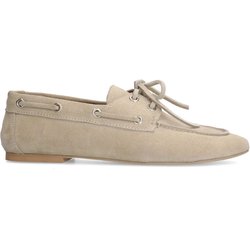 Taupefarbene Bootsschuhe aus Veloursleder