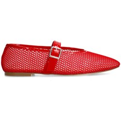 Rote Fishnet-Ballerinas mit silberfarbener Schnalle