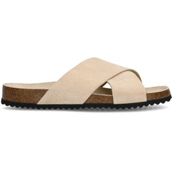 Beigefarbene Veloursleder-Sandalen