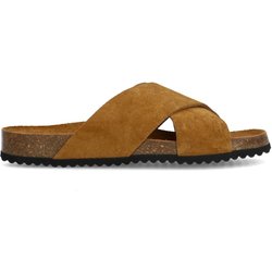 Cognacfarbene Veloursleder-Sandalen