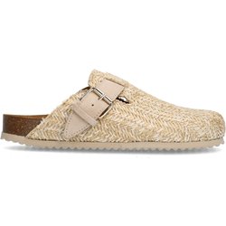 Beigefarbene Bast-Clogs mit Schnalle