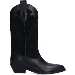 Schwarze Leder-Cowboystiefel mit Stickerei