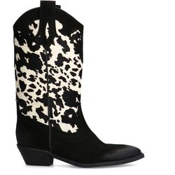 Veloursleder-Cowboystiefel mit Kuhfellmuster