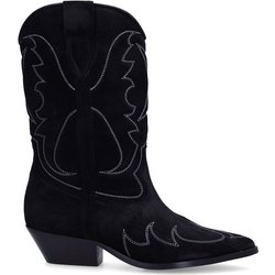 Schwarze Veloursleder-Cowboystiefeletten mit Stickerei