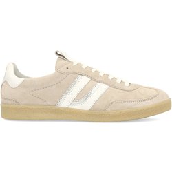 Graue Veloursleder-Sneaker mit weißen Details