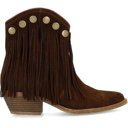 Braune Veloursleder-Cowboystiefeletten mit Fransen
