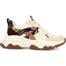 Beigefarbene Sneaker mit Schlangenmuster-Details