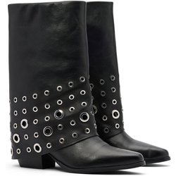 Schwarze Lederstiefeletten mit Umschlag