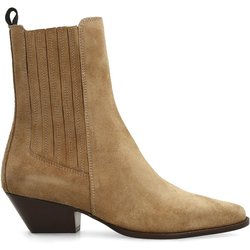 Beigefarbene Cowboystiefeletten aus Veloursleder