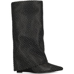 Schwarze Strass-Stiefel mit Umschlag