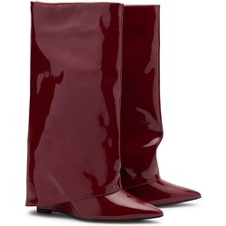 Rote Stiefel mit Umschlag und Keilabsatz