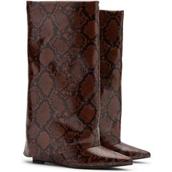 Snakeskin-Stiefel mit Umschlag und Keilabsatz