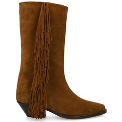Cognacfarbene Veloursleder-Cowboystiefel mit Fransen