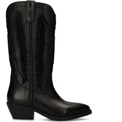 Schwarze Leder-Cowboystiefel mit Veloursleder-Details