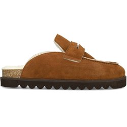 Braune Veloursleder-Slipper mit Wolle