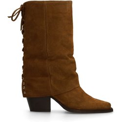 Cognacfarbene Veloursleder-Stiefeletten mit Umschlag