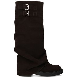 Dunkelbraune Veloursleder-Boots mit Umschlag