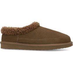 Dunkelbraune Veloursleder-Pantoffeln mit synthetischem Wollfutter