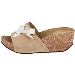 HEINE Damen Veloursleder Pantolette Beige