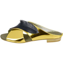 HEINE Damen Designer-Pantolette Goldfarben-Schwarz