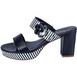 HEINE Damen Designer-Leder-Pantolette Marine-Weiß