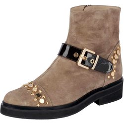 Damen Stiefelette Boots echtes Leder mit Nieten Veloursleder beige braun HEINE