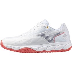 Mizuno Wave Enforce Court CC Tennisschuhe Damen 61 - white/blue granite/calypso coral 38