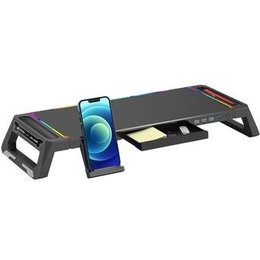 Suporte Base para Monitor C3Tech, RGB, Suporta Até 50kg Dobrado e 20kg Aberto, 1 Saída USB 3.0 e 3 Saídas USB 2.0, Preto - BM-L100BK
