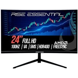 Monitor Gamer Curvo Rise Mode Essential 24", Full HD, 100Hz, VA, FreeSync, HDR 400, HDMI e VGA, Preto - RM-MOG-24C100FH-B