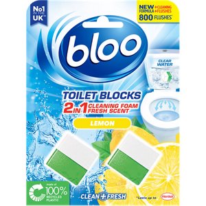 Blooo 2-i-1 Rengøringsskum Fresh Scent Lemon Toiletblok Kube - 2 x 50 g