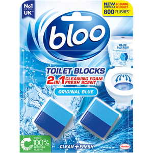 Blooo 2-i-1 Rengøringsskum Fresh Scent Original Blue Toiletblok Kube - 2 x 50 g