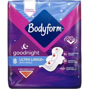 Bodyform Goodnight Ultra Large Hygiejnebind Med Vinger - 8 stk
