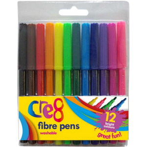 Cre8 Washable Fibre Pens – 12 Colours