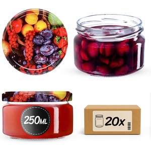 Słoiki na przetwory Denia 250ml 20szt fi 82 mm + wieczko "Mix Owoców"