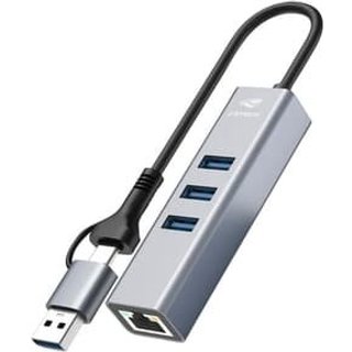 HUB C3Tech USB-C/A 3.0, para 3x USB 3.0, Ethernet, Preto - HU-LAN1000GY