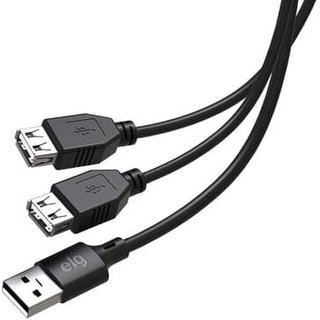Cabo Extensor ELG USB 2.0 e com 1 Porta Macho e 2 Fêmeas, 1.5m, Preto - USBY2