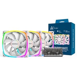 Kit com 3 Ventoinhas Montech AX120, 120mm, PWM, ARGB, Branco - AX120 PWM White 3 in 1