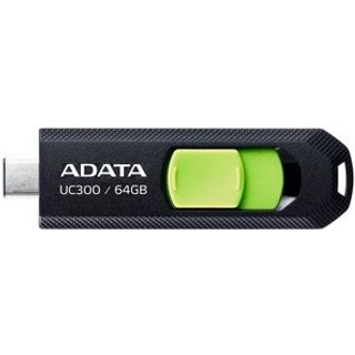 Pen Drive 64GB ADATA UC300, USB 3.2, OTG, Dual Conector, Retrátil, Preto e Verde - ACHO-UC300-64G-RBK/GN