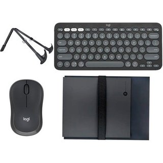 Kit para Notebook de até 15.6" Teclado Pebble Keys 2 e Mouse M240 Sem Fio Logitech, com Capa OrguiBag e Suporte LiteStand Octoo