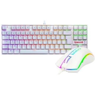 Kit Gamer Redragon Teclado Mecânico Kumara, RGB, Switch Outemu Blue, PT, Branco + Mouse Cobra M711, Chroma, 10000DPI, Branco - S118W