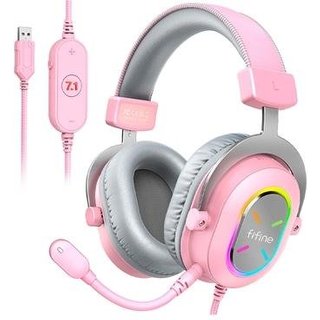 Headset Gamer Fifine Ampligame H6X, RGB, 7.1 Surround, 50mm, USB, PC, Móvel e Console, Rosa - H6XP