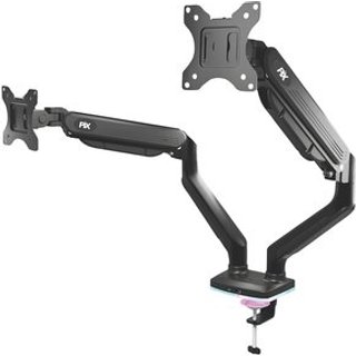 Suporte de Mesa Articulado Gamer para 2 Monitores de 17" a 35" PIX, com Pistão a Gás e HUB USB-C/A, RGB, Preto - PX-GG9-D